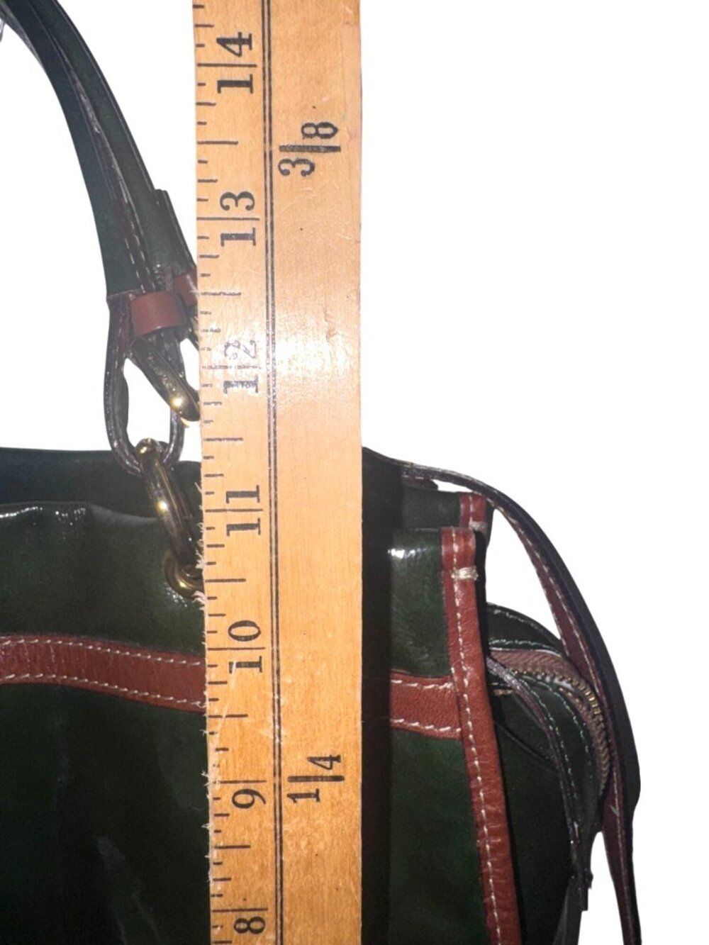 Cavalcanti Quilted Leather Tote Bag Green & Burgundy 14x10x6 Made In Italy - Picture 9 of 10